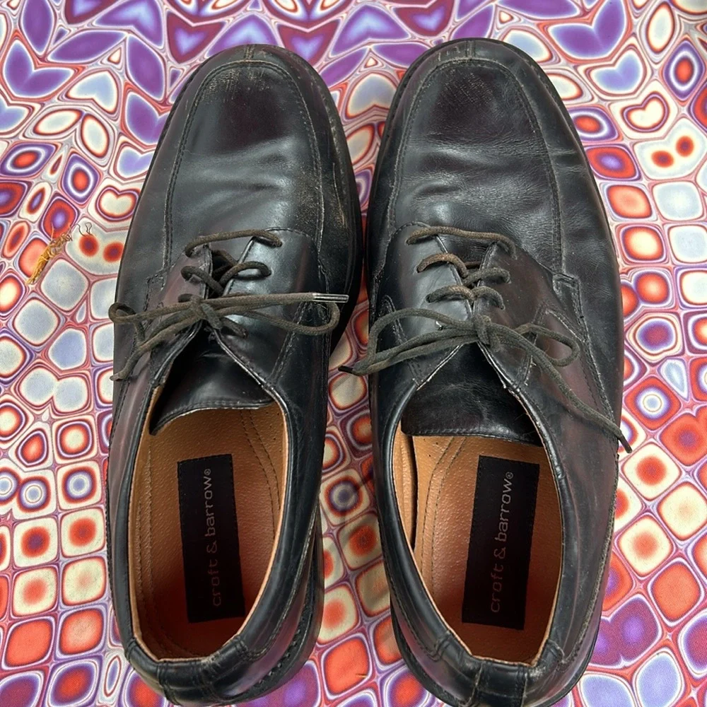 Mens Leather Black Dress or Work Shoes Size 11 Croft & Barrow; Good Condition